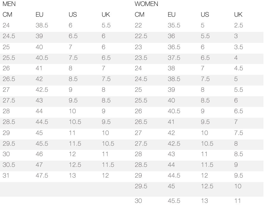 international sizing guide