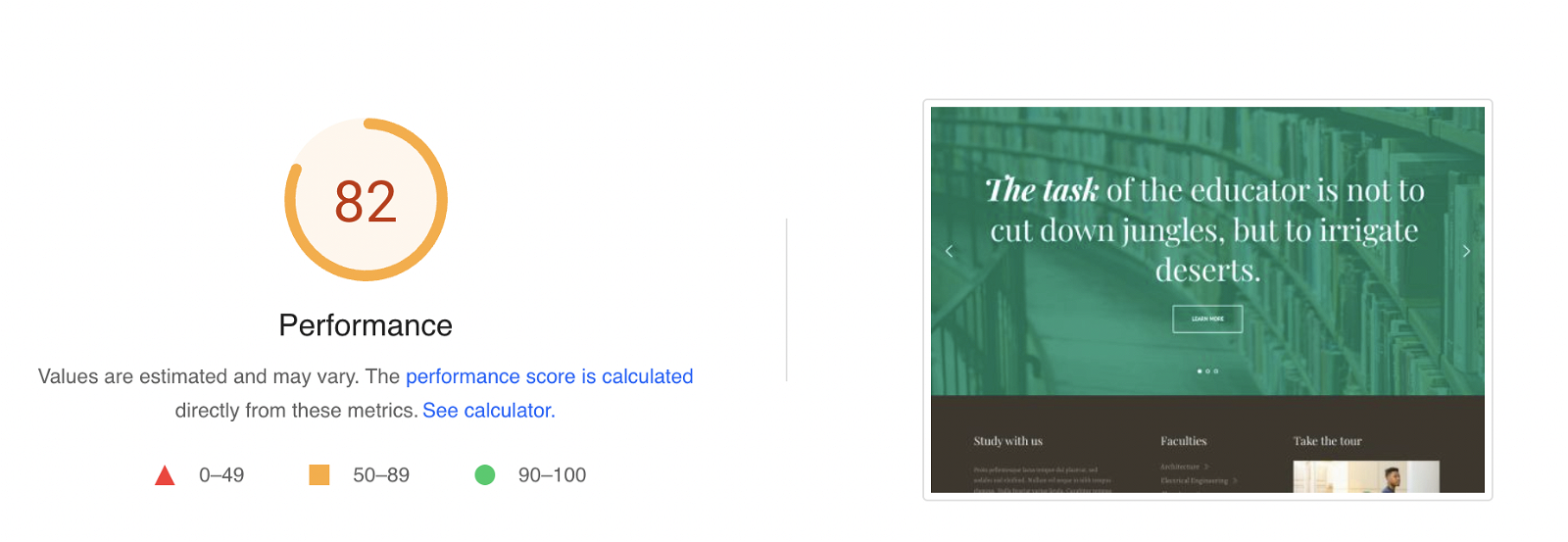 Desktop score before optimization